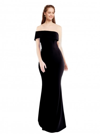 Site de Comprimento Chão Sem Mangas Crepe Esticado Preto Sereia Sem Mangas Um Ombro Vestidos de Madrinha / Vestidos de Noite / Vestidos de Festa