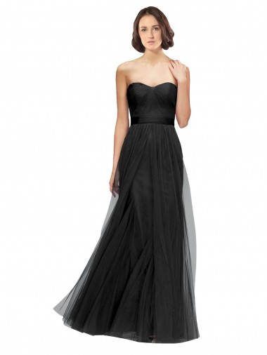 Site de Comprimento Chão Sem Mangas Tule Preto Linha A Vestido de Madrinha / Vestido de Noite