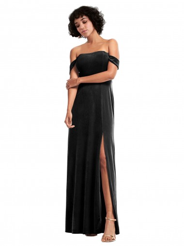Site de Comprimento Chão Sem Mangas Veludo Elástico Preto Linha A Vestidos de Madrinha / Vestidos de Noite / Vestidos de Festa