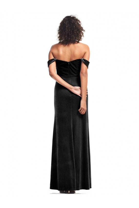 Site de Comprimento Chão Sem Mangas Veludo Elástico Preto Linha A Vestidos de Madrinha / Vestidos de Noite / Vestidos de Festa