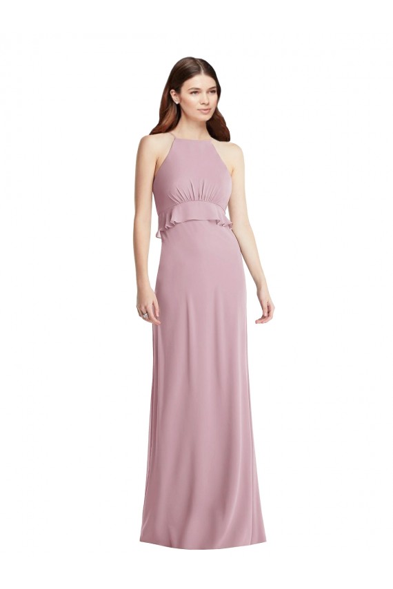 Site de Comprimento Chão Sem Mangas Chiffon Prímula Linha A Vestidos de Madrinha