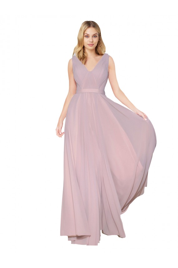 Site de Comprimento Chão Sem Mangas Chiffon Prímula Linha A Vestidos de Madrinha / Vestidos de Noite / Vestidos de Festa