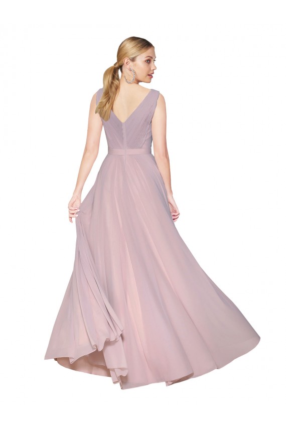 Site de Comprimento Chão Sem Mangas Chiffon Prímula Linha A Vestidos de Madrinha / Vestidos de Noite / Vestidos de Festa