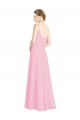 Site de Comprimento Chão Sem Mangas Chiffon Quase Rosa Linha A Vestidos de Madrinha