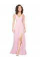 Site de Comprimento Chão Sem Mangas Chiffon Quase Rosa Linha A Sem Mangas Decote V Vestidos de Madrinha