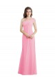 Site de Comprimento Chão Sem Mangas Chiffon Quase Rosa Linha A Sem Mangas Um Ombro Vestidos de Madrinha