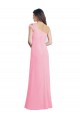Site de Comprimento Chão Sem Mangas Chiffon Quase Rosa Linha A Sem Mangas Um Ombro Vestidos de Madrinha