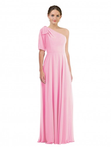 Site de Comprimento Chão Sem Mangas Chiffon Quase Rosa Trombeta Vestidos de Madrinha