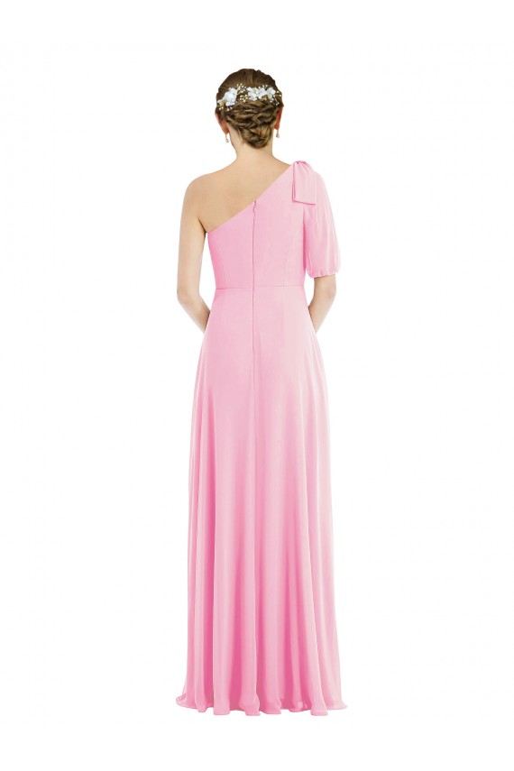 Site de Comprimento Chão Sem Mangas Chiffon Quase Rosa Trombeta Vestidos de Madrinha