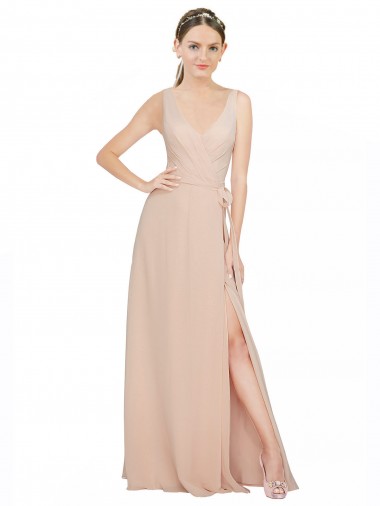 Site de Comprimento Chão Sem Mangas Chiffon Rosa 114# Linha A Sem Mangas Vestidos de Madrinha
