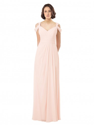 Site de Comprimento Chão Sem Mangas Chiffon Rosa 42# Linha A Sem Mangas Vestidos de Madrinha