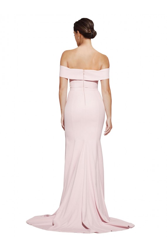 Site de Comboio Varredela Sem Mangas Crepe Esticado Rosa Bainha Vestidos de Madrinha / Vestidos de Noite / Vestidos de Festa