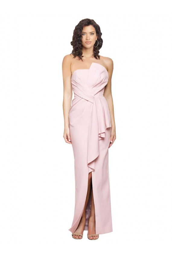 Site de Comprimento Chão Sem Mangas Crepe Esticado Rosa Bainha Vestidos de Madrinha / Vestidos de Noite / Vestidos de Festa