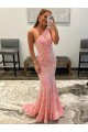 Site de Comboio Varredela Sem Mangas Lantejoulas Veludo Rosa Bainha Vestidos de Festa