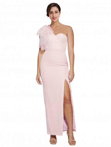 Site de Comprimento Chão Sem Mangas Crepe Esticado Rosa Bainha Sem Mangas Vestidos de Madrinha / Vestidos de Noite / Vestidos de Festa