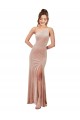 Site de Comprimento Chão Sem Mangas Veludo Elástico Rosa Bainha Vestidos de Madrinha / Vestidos de Noite / Vestidos de Festa