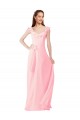 Site de Comprimento Chão Mangas Curtas Chiffon Rosa Linha A Mangas Curtas Longo Decote V Vestidos de Madrinha