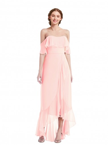 Site de Alto Baixo Sem Mangas Chiffon Rosa Linha A Sem Mangas Alto Baixo, Vestidos de Madrinha