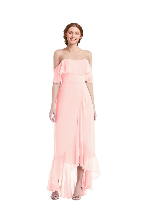 Site de Alto Baixo Sem Mangas Chiffon Rosa Linha A Sem Mangas Alto Baixo, Vestidos de Madrinha