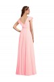 Site de Comprimento Chão Mangas Curtas Chiffon Rosa Linha A Mangas Curtas Decote V Vestidos de Madrinha