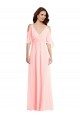 Site de Comprimento Chão Ombro Frio Chiffon Rosa Linha A Vestidos de Madrinha