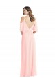 Site de Comprimento Chão Ombro Frio Chiffon Rosa Linha A Vestidos de Madrinha