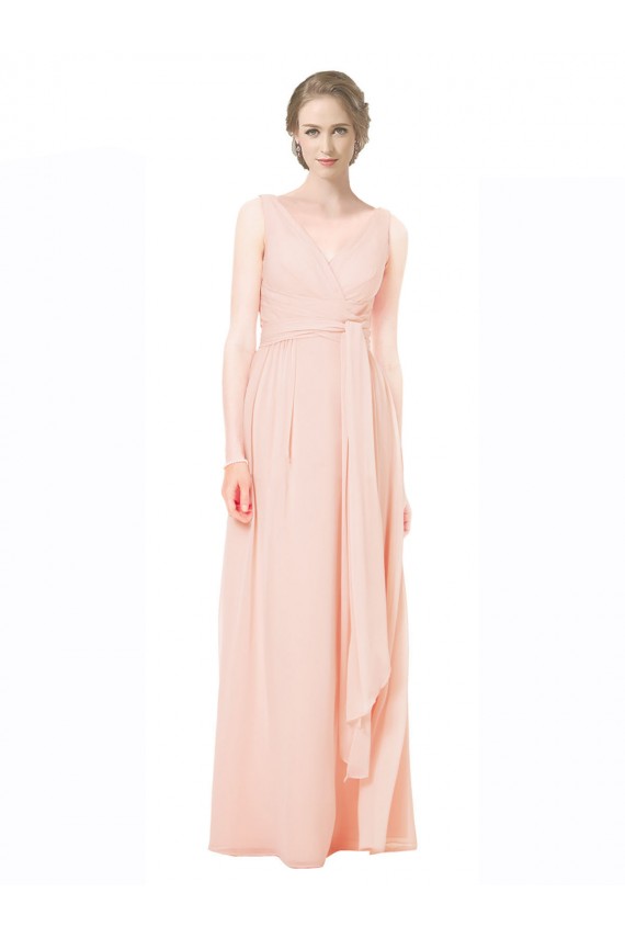 Site de Comprimento Chão Sem Mangas Chiffon Linha A Vestido de Madrinha