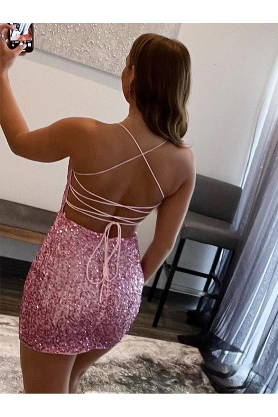 Site de Curto Sem Mangas Lantejoulas Veludo Rosa Choque Bainha Vestido de Festa