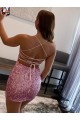 Site de Curto Sem Mangas Lantejoulas Veludo Rosa Choque Bainha Vestido de Festa