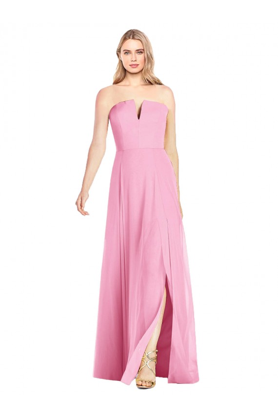 Site de Comprimento Chão Sem Mangas Chiffon Rosa Choque Trombeta Vestidos de Madrinha