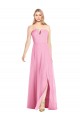 Site de Comprimento Chão Sem Mangas Chiffon Rosa Choque Trombeta Vestidos de Madrinha