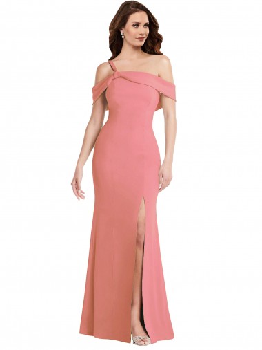 Site de Comprimento Chão Sem Mangas Crepe Esticado Rosa Choque Trombeta Vestidos de Madrinha / Vestidos de Festa