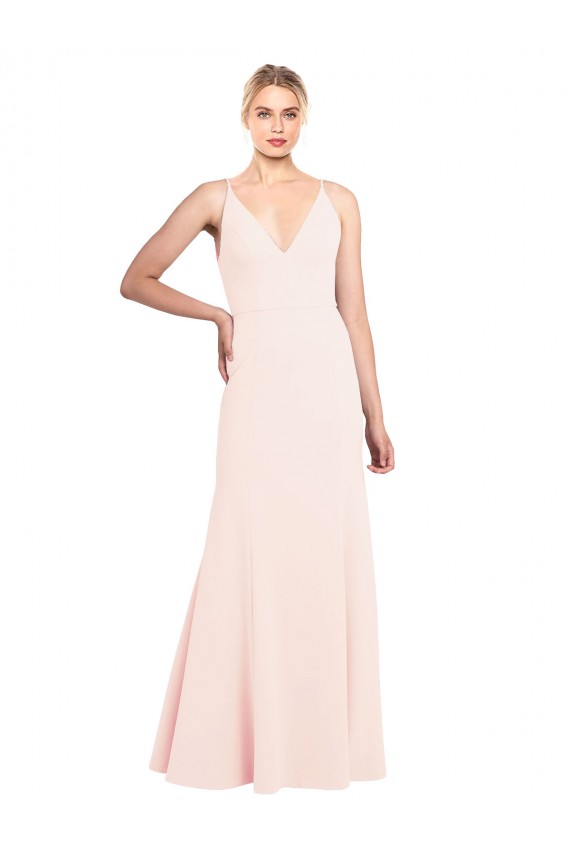 Site de Comprimento Chão Sem Mangas Crepe Esticado Rosa Linha A Vestidos de Madrinha / Vestidos de Noite / Vestidos de Festa