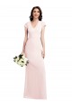 Site de Comprimento Chão Mangas Curtas Crepe Esticado Rosa Linha A Vestidos de Madrinha / Vestidos de Noite / Vestidos de Festa