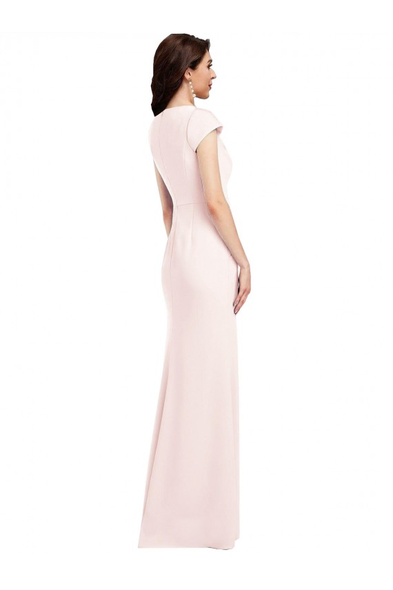 Site de Comprimento Chão Mangas Curtas Crepe Esticado Rosa Linha A Vestidos de Madrinha / Vestidos de Noite / Vestidos de Festa