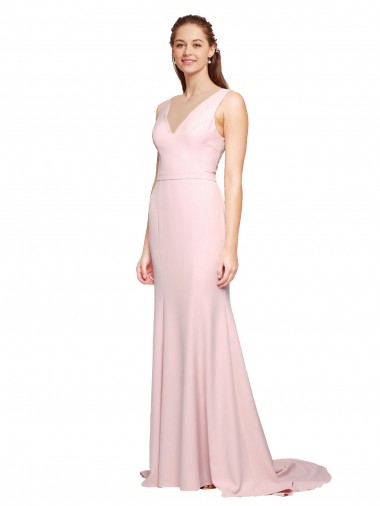 Site de Comboio Varredela Sem Mangas Crepe Esticado Rosa Linha A Sem Mangas Vestidos de Madrinha / Vestidos de Festa