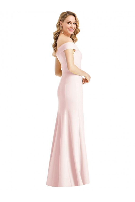 Site de Comprimento Chão Sem Mangas Crepe Esticado Rosa Trombeta Sem Mangas Fora do Ombro Vestidos de Madrinha / Vestidos de Noite / Vestidos de Festa
