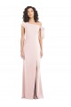 Site de Comprimento Chão Mangas Curtas Crepe Esticado Rosa Trombeta Vestidos de Madrinha / Vestidos de Noite / Vestidos de Festa