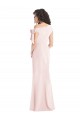 Site de Comprimento Chão Mangas Curtas Crepe Esticado Rosa Trombeta Vestidos de Madrinha / Vestidos de Noite / Vestidos de Festa