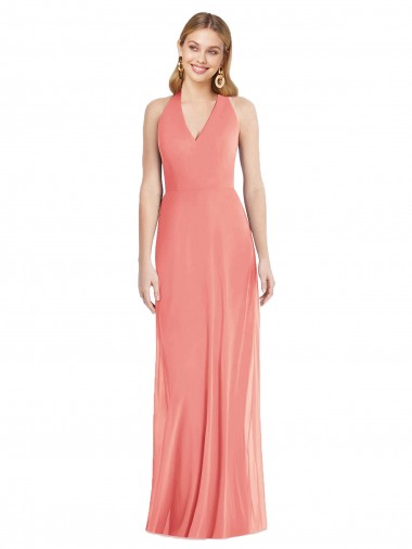 Site de Comprimento Chão Sem Mangas Chiffon Rosa Deserto Trombeta Vestidos de Madrinha / Vestidos de Noite
