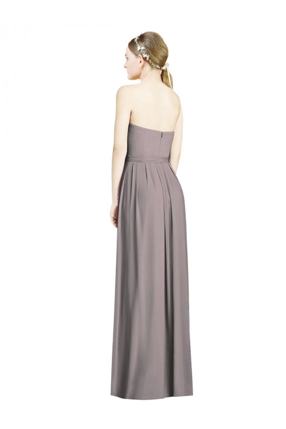Site de Comprimento Chão Sem Mangas Chiffon Rosa Empoeirada Linha A Sem Mangas Vestidos de Madrinha