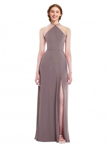 Site de Comprimento Chão Sem Mangas Chiffon Rosa Empoeirada Linha A Vestidos de Madrinha / Vestidos de Noite