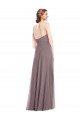 Site de Comprimento Chão Sem Mangas Chiffon Rosa Empoeirada Linha A Vestidos de Madrinha / Vestidos de Noite