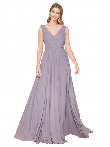 Site de Comprimento Chão Sem Mangas Chiffon Rosa Empoeirada Linha A Vestidos de Madrinha / Vestidos de Noite / Vestidos de Festa
