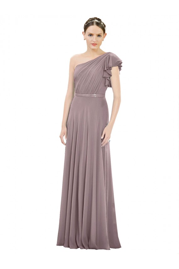 Site de Comprimento Chão Sem Mangas Chiffon Rosa Empoeirada Linha A Vestidos de Madrinha