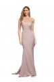 Site de Comboio Varredela Sem Mangas Crepe Esticado Rosa Empoeirado Bainha Vestidos de Madrinha / Vestidos de Noite / Vestidos de Festa