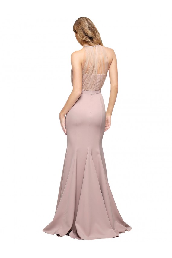 Site de Comboio Varredela Sem Mangas Crepe Esticado Rosa Empoeirado Bainha Vestidos de Madrinha / Vestidos de Noite / Vestidos de Festa