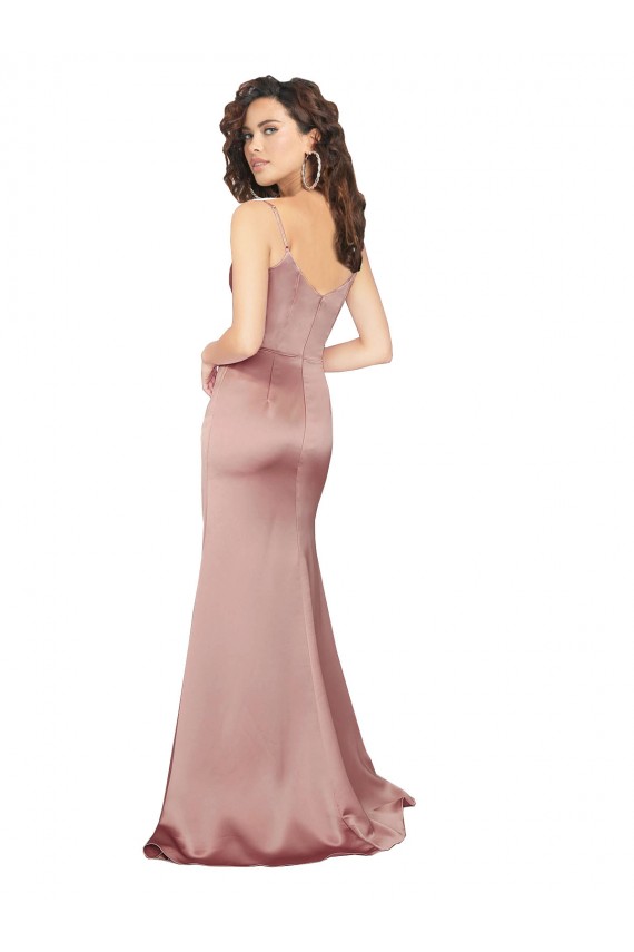 Site de Comprimento Chão Sem Mangas Cetim Sedoso Rosa Empoeirado Bainha Vestidos de Madrinha / Vestidos de Noite / Vestidos de Festa