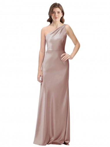 Site de Comprimento Chão Sem Mangas Cetim Elástico Rosa Empoeirado Bainha Vestidos de Madrinha / Vestidos de Noite / Vestidos de Festa