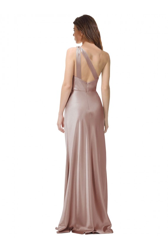 Site de Comprimento Chão Sem Mangas Cetim Elástico Rosa Empoeirado Bainha Vestidos de Madrinha / Vestidos de Noite / Vestidos de Festa